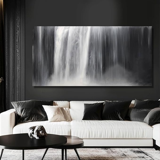 Black Wall Art White Wall Decor Waterfall Wall Pictures Abstract Wall Art Room Decor Canvas Poster Photos for Bedroom Living Room 24"x48"
