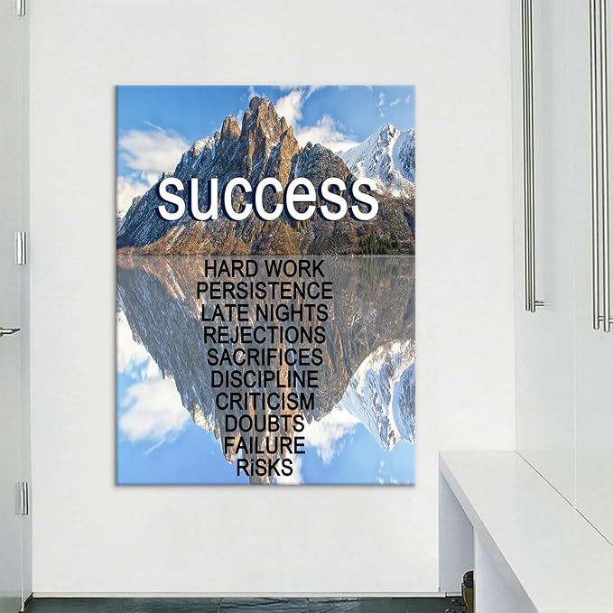 Snow Mountain Success Motivational Canvas Wall Art Large Inspirational Poster Print Positive Quotes Picture Painting Wall Decor Artwork for Living Room Office Gym School Ready to Hang [30''Wx 40''H]