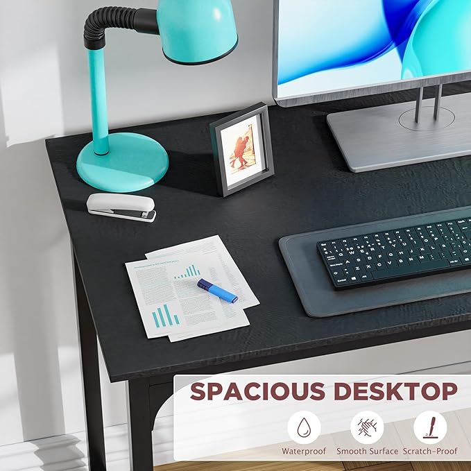 Computer Desk, 39 Inch Office Desk with Metal Frame, Home Office Desk, Modern Simple Style for Small Space Home Office, Living Room, Bedroom, Black