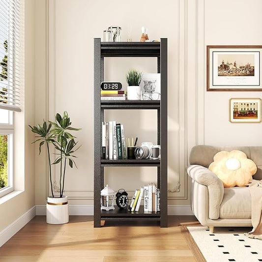 16" W*54" H Book Shelf，4 Tier Metal Narrow Bookshelf，Heavy Duty Book Shelfs，Adjustable Shelving Unit，Tall Bookcase，Industrial Bookshelf for Living Room，Bedroom，Office and Library