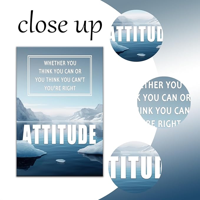 PSYYSP Office Wall Decor Inspirational Positive Canvas Poster Attitude Motivation Picture Print Artwork for Home Bedroom Kid Room School Wall Decoration Ready to Hang [12''Wx18''H]