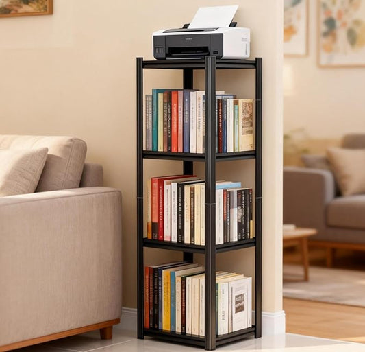 4-Tier Bookshelf, Modern Metal Book Shelf, 1200LBS Industrial Tall Display Bookcase, Adjustable Bolt-Free Storage Shelves for Living Room, Bedroom, Garage, Kitchen, 13.7" W x12 D x44 H