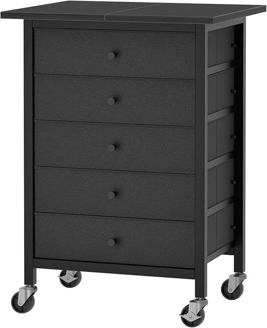 5 Drawer File Cabinet,Rolling Filing Chest Cabinet with Wheels, Under Desk Storage Organizer, Printer Stand with Non-Woven Fabric Drawer, for Home Office, Study, Black FCBK4801