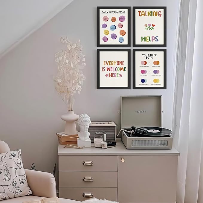 DSHFG Motivational Wall Art Therapy Office Decor Mental Health Wall Art Prinst, Therapist Office Decor, Calm Down Corner Pictures Posters Set of 4, 8x10 Unframed