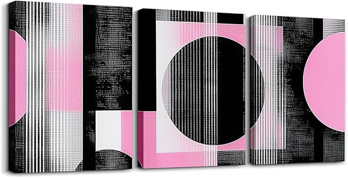 jejeloiu 12"x16"x3pcs Office Decorations Artwork Posters Pink Modern Geometric 3 Piece Canvas Wall Art for Living Room Bedroom Abstract Art Picture Wall Decor
