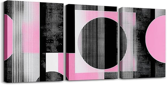jejeloiu 12"x16"x3pcs Office Decorations Artwork Posters Pink Modern Geometric 3 Piece Canvas Wall Art for Living Room Bedroom Abstract Art Picture Wall Decor