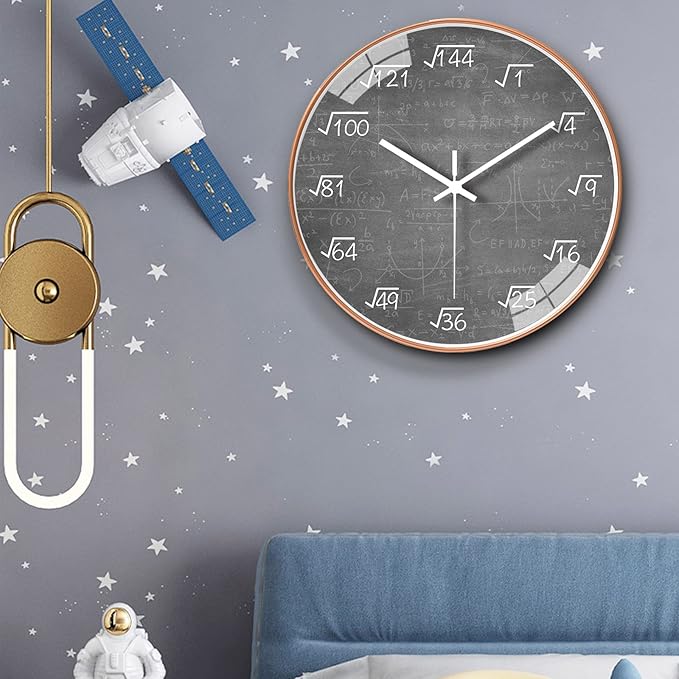 12 Inch Math Wall Clock Silent Non Ticking Movement Quality Quartz Wall Clock for Home/Kitchen/Office/Classroom/School/Living Room Wall Decorations (Gray)