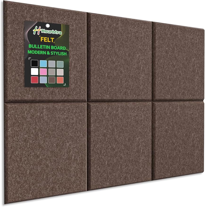Hsurbtra Cork Board for Wall 24 x 18 Inch, 6 Pack Felt Bulletin Notice Board with Pushpins for Office Home School Farmhouse Wall Decor, Brown