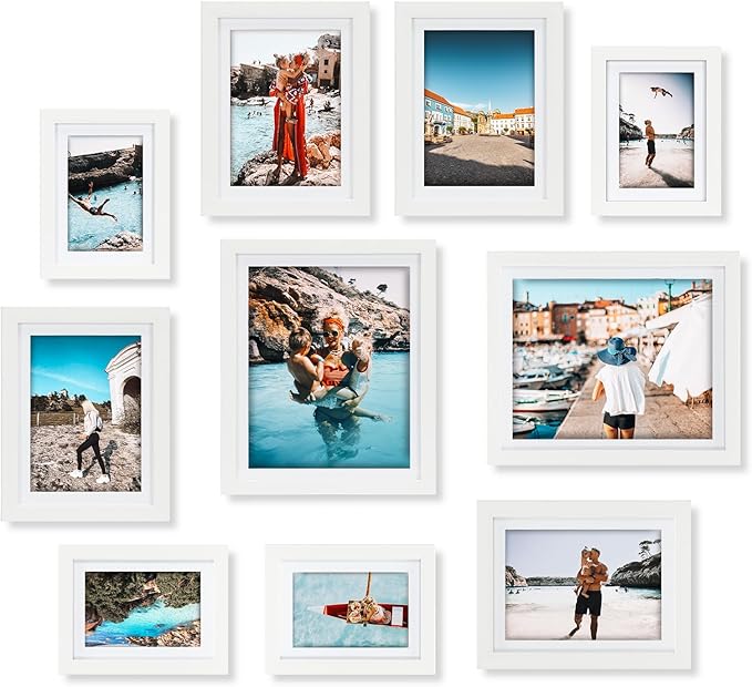 Giftgarden White Multi Picture Frames with Mat for Multiple Sizes Photos, Four 4x6, Four 5x7, Two 8x10 for Gallery Photo Frame Collage Wall or Tabletop Display, Assortment Set of 10