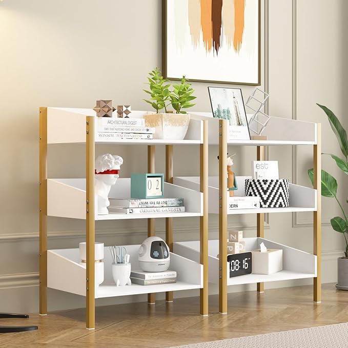 VECELO Bookshelf,Small Bookcase,3-Tier White Open Storage Shelf Organizer,Wood Industrial Shelving Unit for Living Room Classroom Office Dormitory Bedroom Dinning Room Apartments