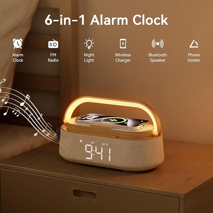FREEFISH Bluetooth Speaker with Wireless Charge FM Radio 2500mAh Battery, LED Night Light Suitable for Home,Bedroom,Office,Gifts
