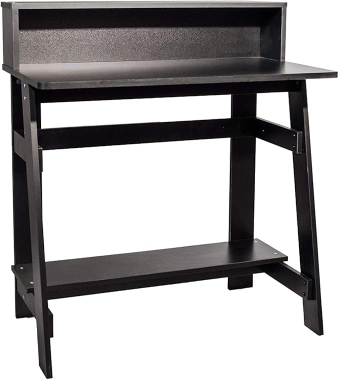 OneSpace Lennox Hutch Computer Desk, Small Desk for Home Office, Compact Writing Desk, Black