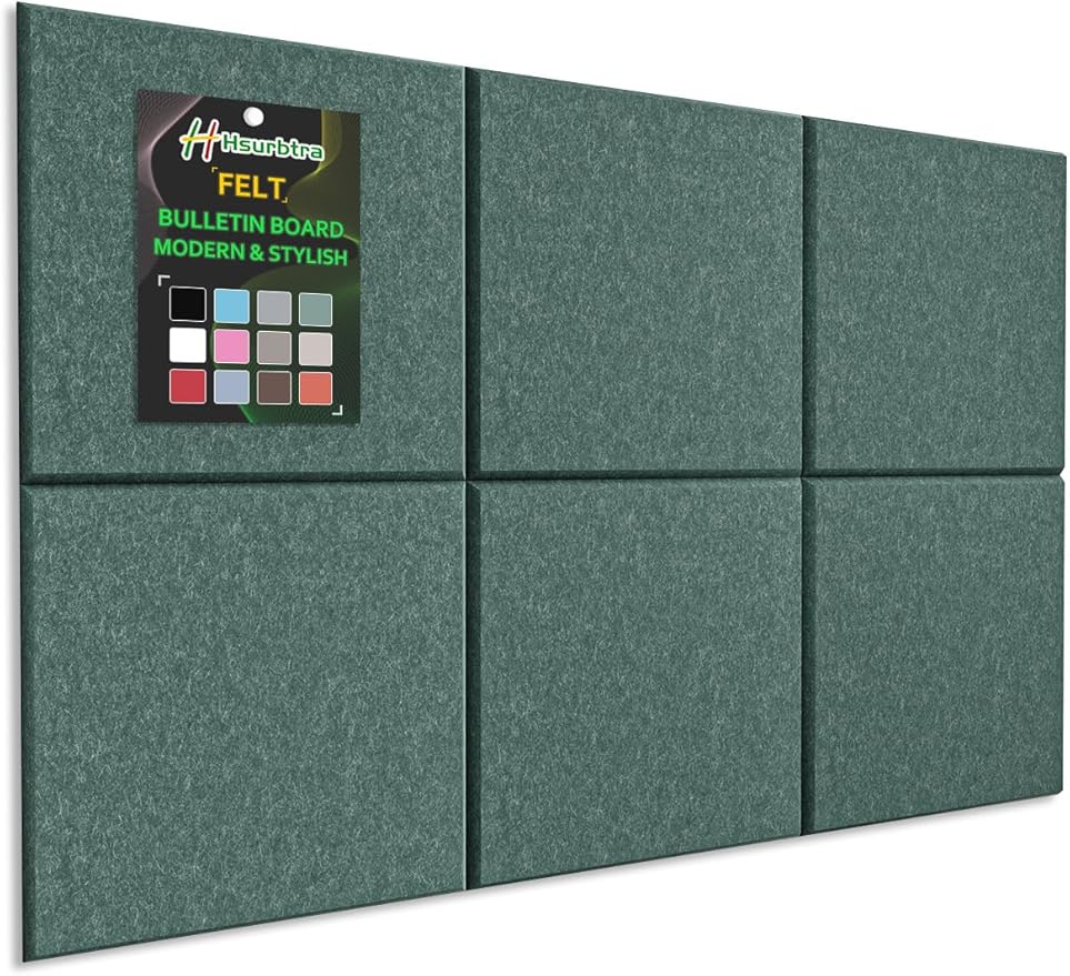 Hsurbtra Large Cork Board for Wall 36 x 24 Inch, 6 Pack Felt Bulletin Notice Board with Pushpins for Office Home School Farmhouse Wall Decor, Green