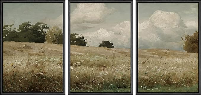 SIGNWIN Framed Canvas Print Wall Art Woodland Nursery Decor Set Watercolor Country Field Landscape Pasture Nature Abstract Fine Art Nordic for Living Room, Bedroom, Office - 24"x36"x3 Black