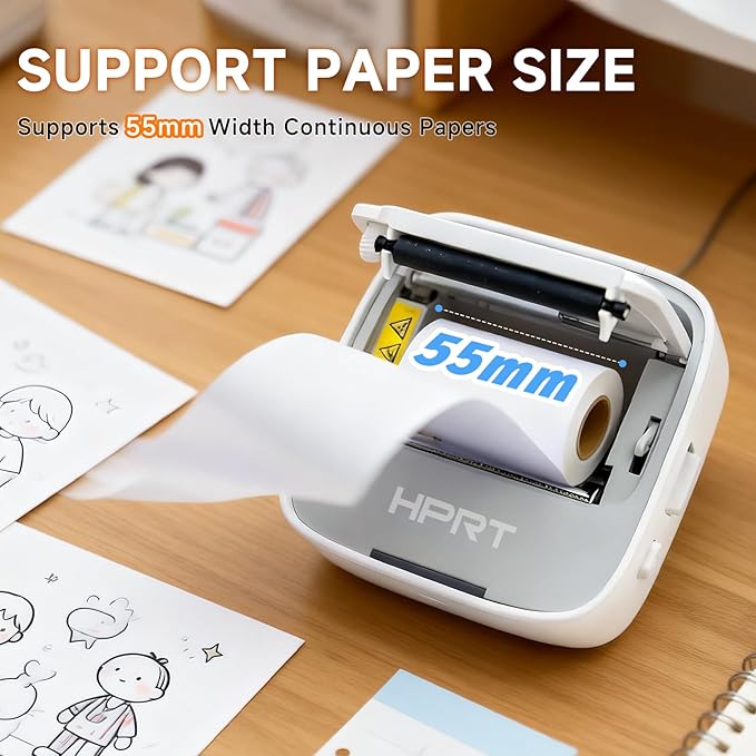 HPRT Sticker Printer, S1 Mini Portable Thermal Mini Inkless Label Printer with bluetooth Stable Connection & Clear Printing for Notes, Journal, Home, Office, Kids, DIY Free App with Multiple Templates