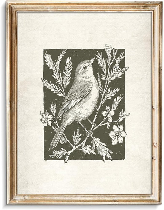 uniro Wall Art Canvas Print Vintage Bird Wall Art Canvas Sparrow Farmhouse Pictures Neutral Sketch bird Canvas Oil Painting Nursery Decor Modern Home and Bedroom Decoration (8" x 10" UNFRAMED)