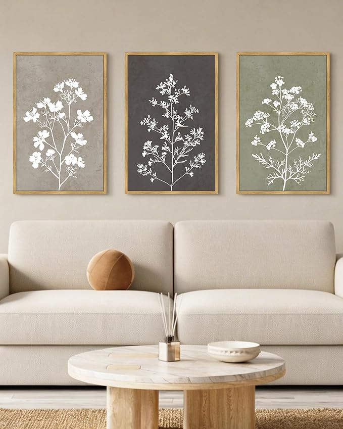 Drsoum Flower Framed Wall Art Vintage Floral Minimalist Wall Hanging Decor Farmhouse Colorful Botanical Prints Artwork for Bedroom Living Room Hallway 16x24in Natural Framed