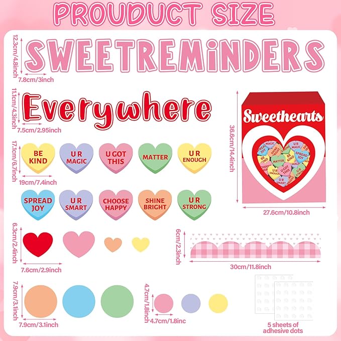 Valentine's Day Bulletin Board Set Conversation Hearts Bulletin Board Classroom Decoration Sweet Reminders Everywhere Poster Cutouts for Class School Nursery Chalkboard Office Wall Door Decor