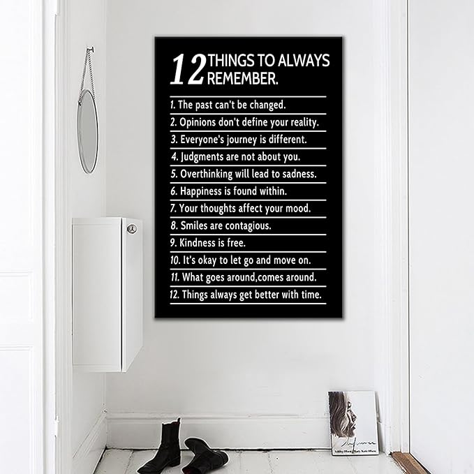 12 Things Always Remember Motivational Wall Decor Inspirational Office Poster Quotes Printed on Canvas Picture Modern Positive Artwork for School Workplace Gym Stretched and Framed [24" W x 36" H]