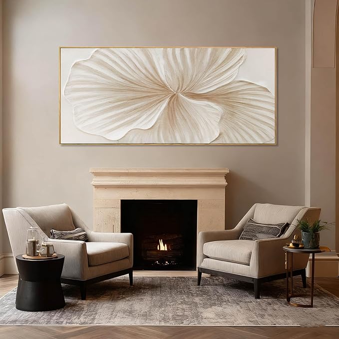 WINKAILIN White and Gold Wall Art Abstract Flower Painting Modern 32x70 Extra Large Canvas Artwork Minimalist Wall Decor for Bedroom Living Room Office Home