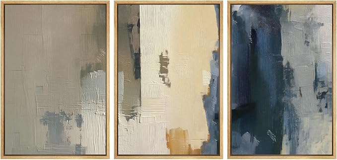 SIGNWIN Framed Canvas Print Wall Art Set Modern Neutral Color Block Abstract Illustrations Modern Art Decorative Boho Relax/Zen Nordic for Living Room, Bedroom, Office - 16"x24"x3 Natural