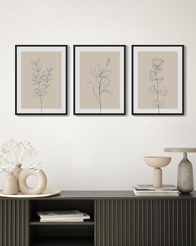 Drsoum Black Line Flower Wall Art Vintage Floral Minimalist Wall Hanging Decor Bohemain Botanical Prints Artwork for Office Dining Room Hallway 11x14in Black Framed