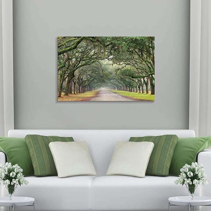 Hardy Gallery Green Oak Trees Art Painting: Landscape Artwork Forest Picture Print on Canvas Wall Art for Living Rooms (36"x24")