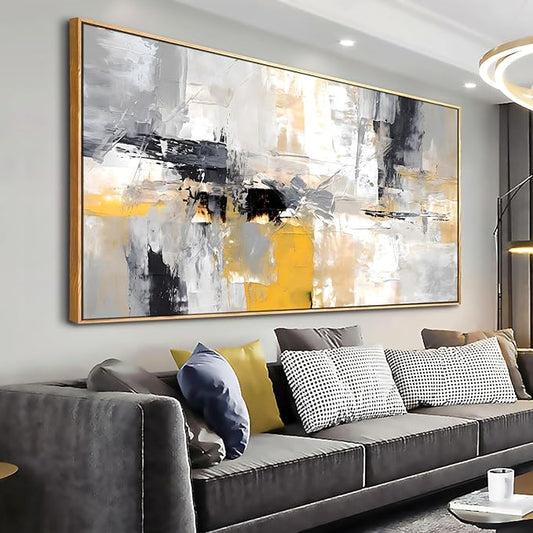 Wall Art Yellow Black White and Grey Modern Artwork for Living Room Bedroom Dining Room Home Office Decor 20"x40" with Framed
