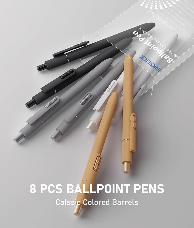 8 Pcs Black Ballpoint Pens - 1mm Medium Point Black Ink Pens | Smooth Writing Ball Point Pen for Men Women (Classic-8 pcs)