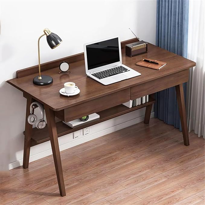 Modern Natural Wood Desk,Wood Home Office Desk with Drawers & Shelves,Writing Desk Workstation,Simple Study Desk Table Computer Desk - Only Desk(39inch, Brown)