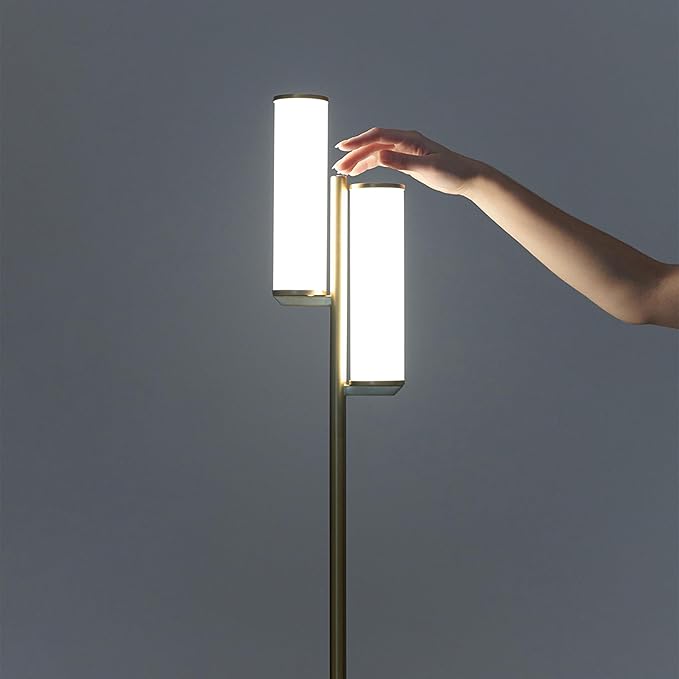 Brightech Gemini Dimmable Floor Lamp with Two Lights - Modern Tall Tree Lamp for Bedroom, Office, Living Room - Gold/Brass