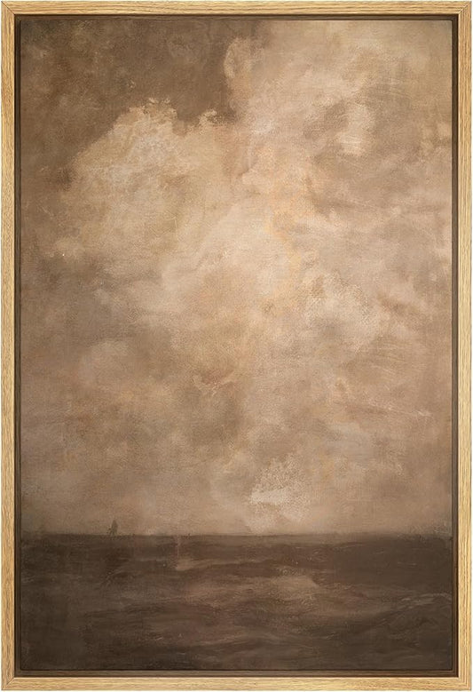 SIGNWIN Framed Canvas Print Wall Art Moody Neutral Sky and Distant Horizon Landscape Illustrations Modern Decorative for Living Room, Bedroom, Office - 24"x36" NATURAL