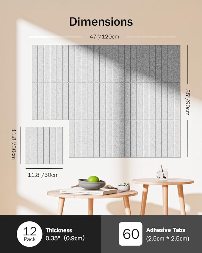 Large Cork Board, 48" X 36" Bulletin Board, 12 Pack Felt Pin Boards Cork Boards for Walls Office Home Decor, Classroom with 60 Safe Removable Adhesive Tabs Grey
