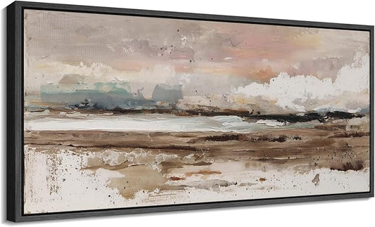 SIGNFORD Extra Large Framed Canvas Coastal Horizon Abstract Illustrations Modern Art Calm Warm for Living Room, Bedroom, Office - 60"x30"