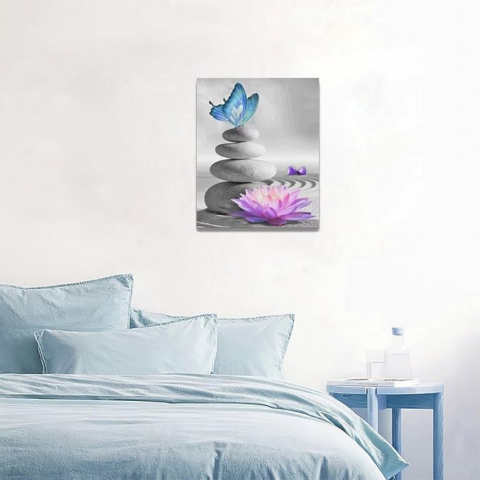 yerretin Stone Wall Art Zen Lotus Pictures Wall Decor Flower Canvas Spa Yoga Meditation Print Artwork Home Decorations for Living Room Bedroom Bathroom Office Framed 16"x20"