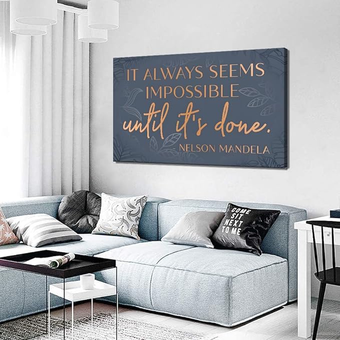 Yatsen Bridge Office Wall Art - Inspirational Canvas Print Positive Quotes Wall Decor It Alaways Seems Impossible Until It's Done Poster Framed Artwork for Classroom Bedroom Home Workplace, Large 28"x44"