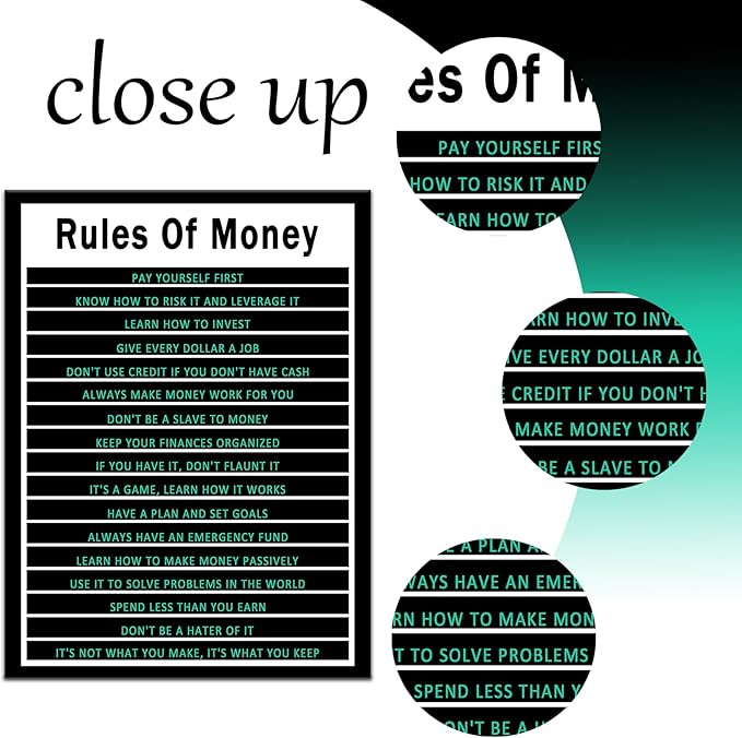 PSYYSP Motivational Canvas Wall Art for Office Rules Of Money Entrepreneur Quotes Poster Inspirational Positive Picture Poster Artwork for Home Living Room Gym Wall Decor Ready to Hang [30''Wx 40''H]