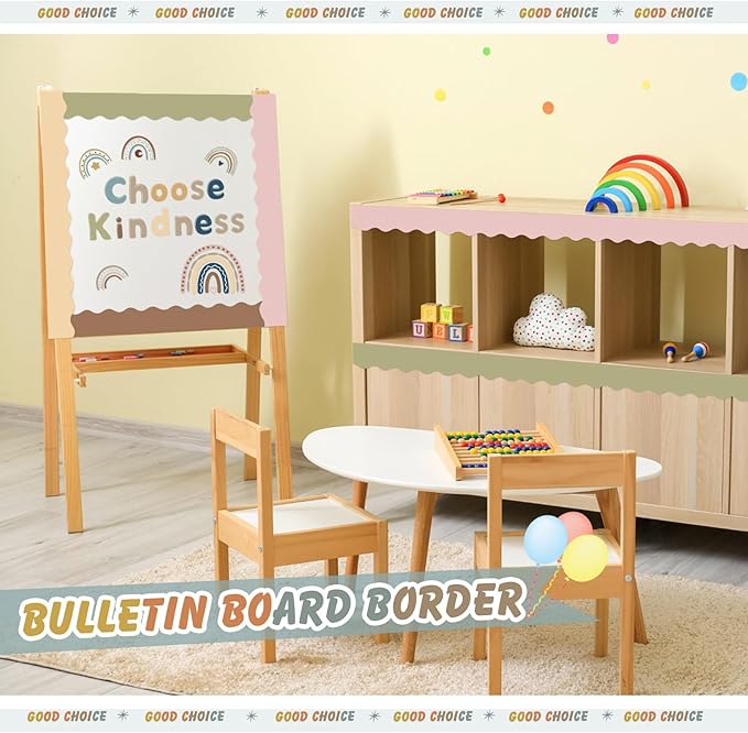Kosiz Boho Bulletin Board Decoration Set 118 ft Scalloped Bulletin Board Borders Classroom Poster Border Trim with 257 Pcs Letter Number Symbol Cutout for School Decor