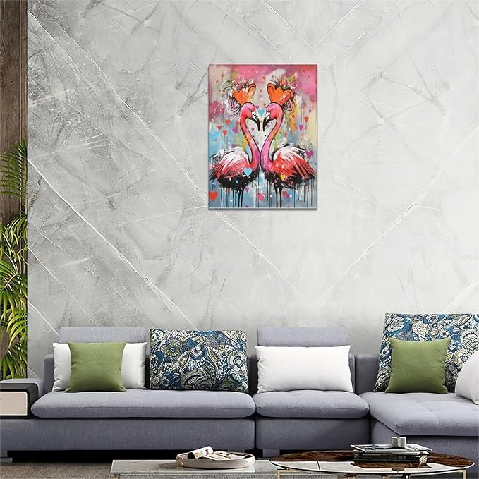 yerretin Flamingo Wall Art Banksy Graffiti Pictures Wall Decor Pink Canvas Painting Modern Home Decoration Artwork for Bathroom Bedroom Living Room Office Framed 12"x16"