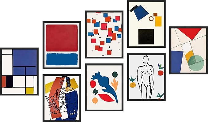 SIGNWIN Framed Poster Bathroom Decor, Wall Art Room Decor Multicolor for Living Room, Bedroom, Office Mondrian Color Block Matisse Nude Dancer Nature Abstract Shapes - 12"x16"x 8 Black
