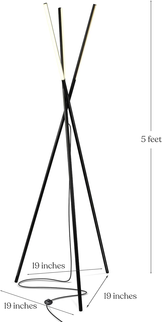 Brightech Stix Floor Lamp, Tall Tree Lamp for Offices, LED Tripod Lamp for Living Rooms, Great Living Room Décor, Dimmable Standing Lamp With 3 Lights for Bedroom Reading - Black