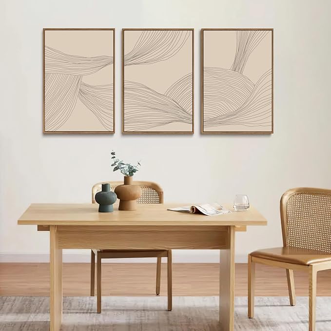 myusuar 3 Piece Large Modern Abstract Canvas Framed Wall Art For Living Room, Beige Minimalist Wall Art Decor Posters Prints For Bedroom Office, 16x24in