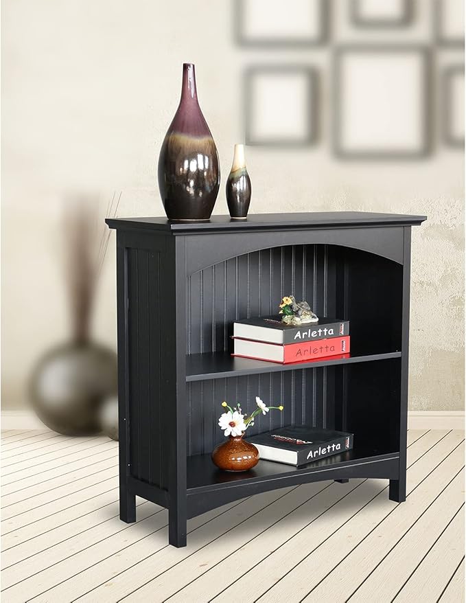eHemco 2 Tier Bookcase with 2 Arched Supports, 29 Inches, Black