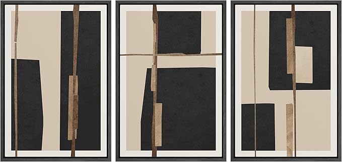 SIGNFORD Framed Canvas Print Wall Art Set Mid-Century Black Polygon Squares Abstract Shapes Illustrations Modern Art Bohemian Nordic Relax/Calm for Living Room, Bedroom, Office - 24"x36"x3 Black