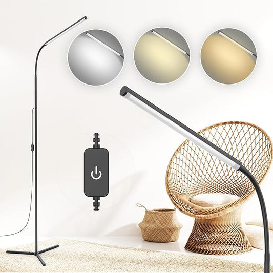 15W Floor Lamp with Touch Control Adjustable Brightness 3500K-7000K 360° Gooseneck LED Floor Lamps Eye-Caring Floor Lamp for Living Room, Bedroom & Office Stepless Dimming Standing Lamp