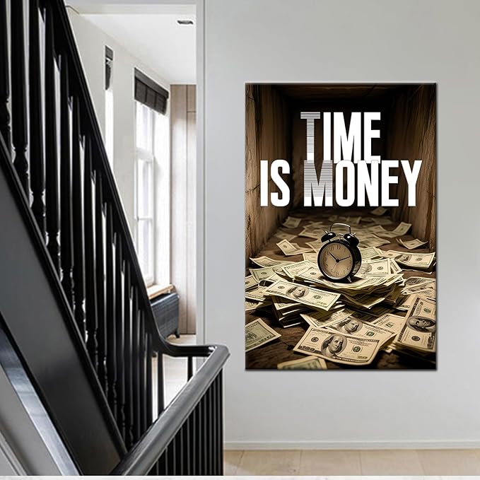 Time is Money Motivational Wall Art on Canvas Poster Print Inspirational Positive Entrepreneur Quotes Picture Painting for Modern Home Living Room Office Workplace Wall Decor Artwork [24''Wx36''H]