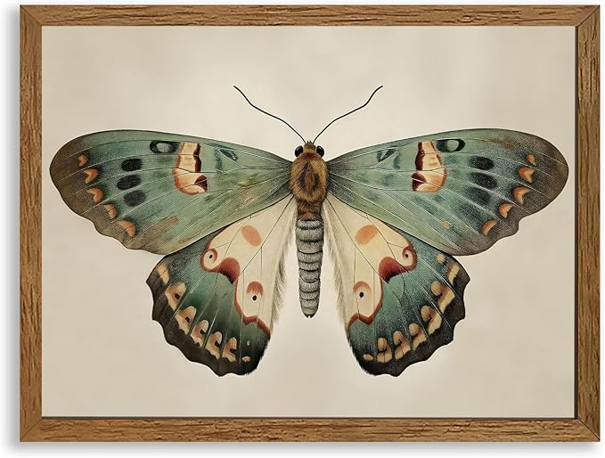 AVECCO Framed Vintage Butterfly Print on Canvas Wall Art, Cute Rustic Farmhouse Wall Decor, Unique Animal Art Prints for Bathroom Bedroom Living Room Office Home Decoration Ready to Hang 12x16 Inch