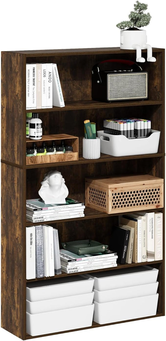 Furinno PASIR Book Shelf, 5-Tier Bookshelf, Bookcase with Open Shelf, 9.4 x 31.5 x 52.7, for Living Room, Bedroom, Home Office, Amber Pine