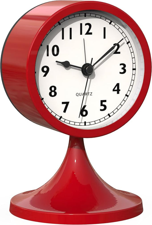 AYRELY® 3" Cute Analog Alarm Clock,Small Retro Table Clock Battery Operated,Slient Metal Desk Clock with Light for Living Room Decor,Bedroom,Bedside,Shelf（Rose red）