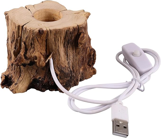 VOSAREA Crystal Ball Wooden Base Tree Stump LED Light Desk Lights for Office Desktop Stand Table Top Display Stand Crystal Ball Holder Stands for Display Wooden Lamp Base USB Wood